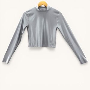 Aritizia Babaton  Silver Metallic Satinette Mockneck Longsleeve Top M Clubwear